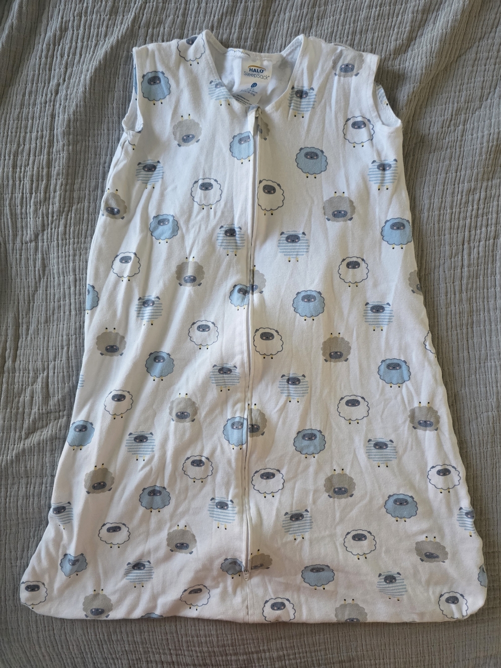 Halo Baby Sleepsack in White with Blue and Gray Sheep